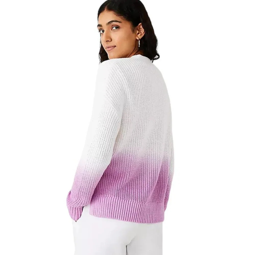 Ann Taylor Purple & White Ombre Knit Button Front Cardigan Woman Medium - Picture 2 of 10